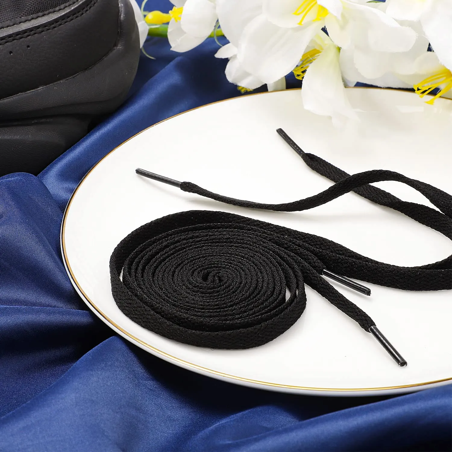 1 Pair/2 Pairs/3 Pairs/ 4 Pairs Flat Trainer Shoelaces, Sneakers Laces Sport Flat Laces for Sport Shoes Casual Footwear Running Shoes 120cm/47.24inch(2 Pairs) Black