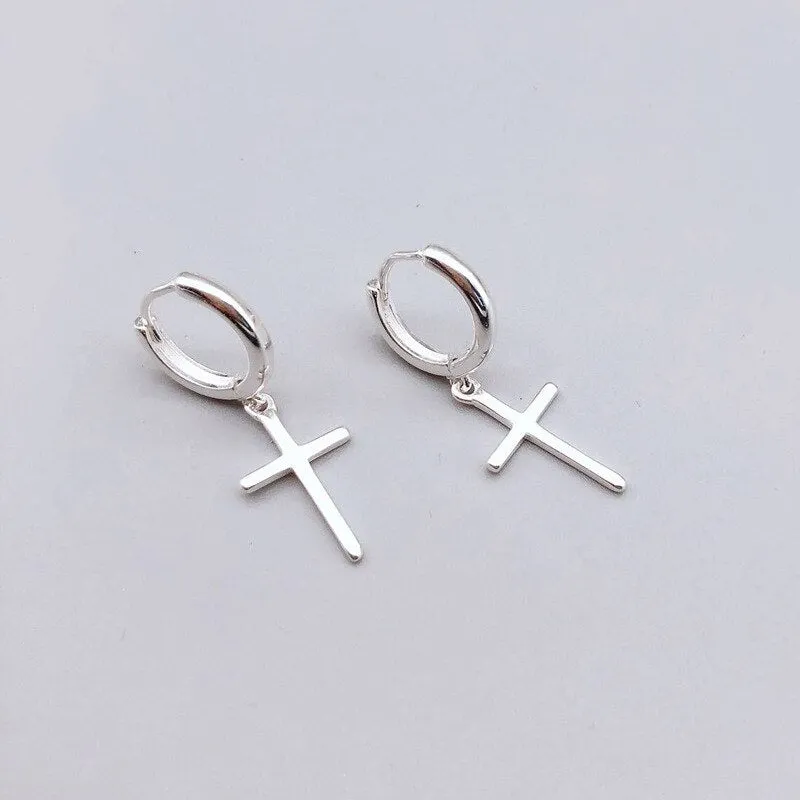 Cross Earring | Cross Huggie Hoop Earring | Cross Pendant Earring | Dainty Cross Charm | Religious Earring Cross Hoop | Street Style Earring