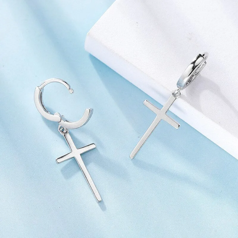 Cross Earring | Cross Huggie Hoop Earring | Cross Pendant Earring | Dainty Cross Charm | Religious Earring Cross Hoop | Street Style Earring