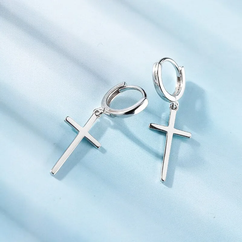Cross Earring | Cross Huggie Hoop Earring | Cross Pendant Earring | Dainty Cross Charm | Religious Earring Cross Hoop | Street Style Earring