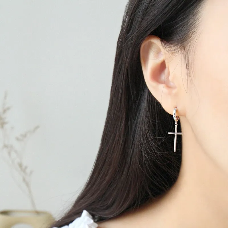 Cross Earring | Cross Huggie Hoop Earring | Cross Pendant Earring | Dainty Cross Charm | Religious Earring Cross Hoop | Street Style Earring