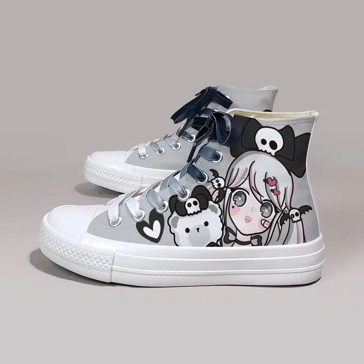Dark Cartoon Loli Print High-Top Canvas Shoes