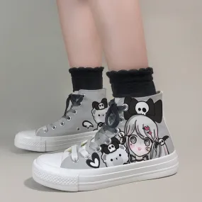 Dark Cartoon Loli Print High-Top Canvas Shoes