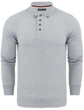 Howell Long Sleeve Polo Shirt in Light Grey Marl