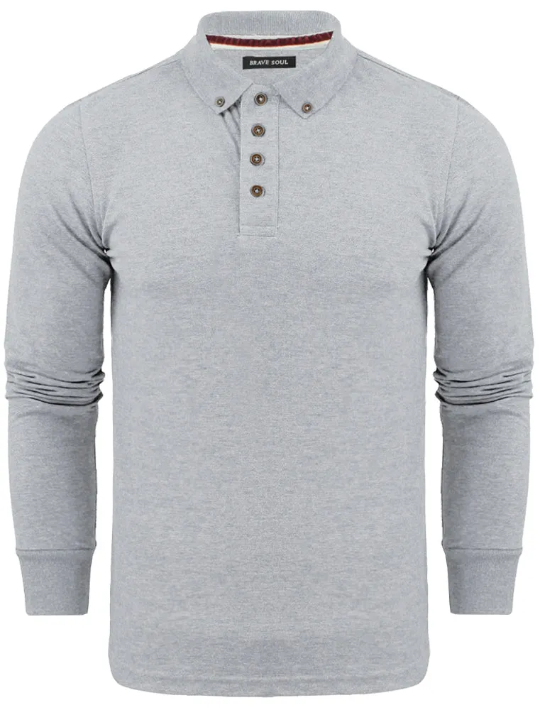 Howell Long Sleeve Polo Shirt in Light Grey Marl