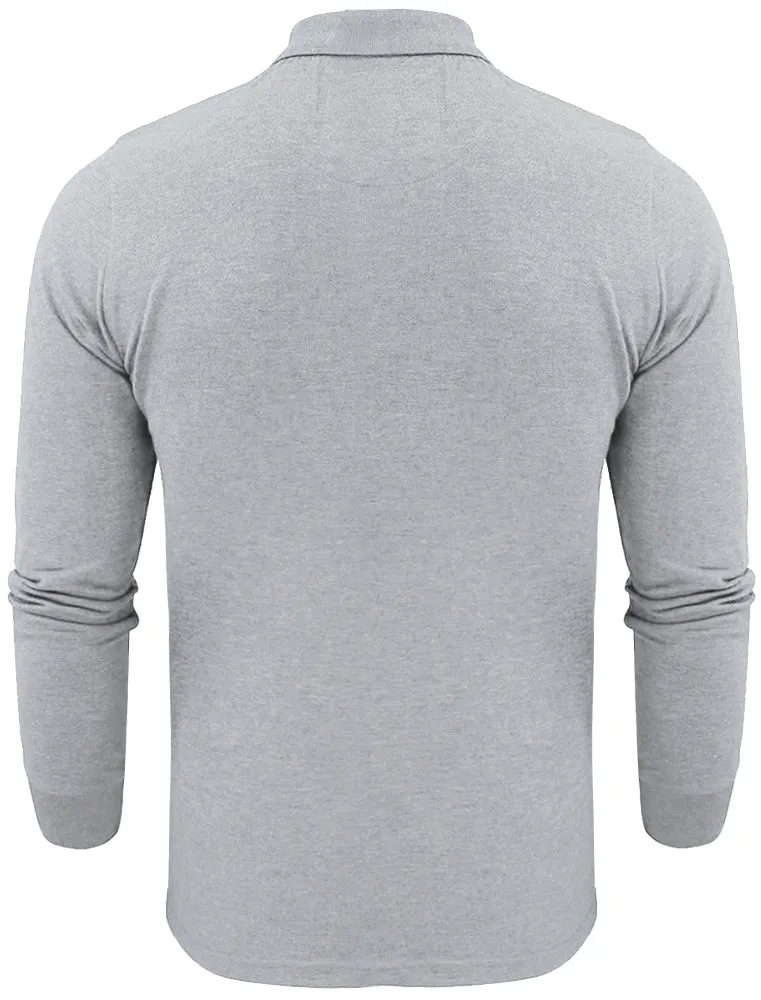 Howell Long Sleeve Polo Shirt in Light Grey Marl