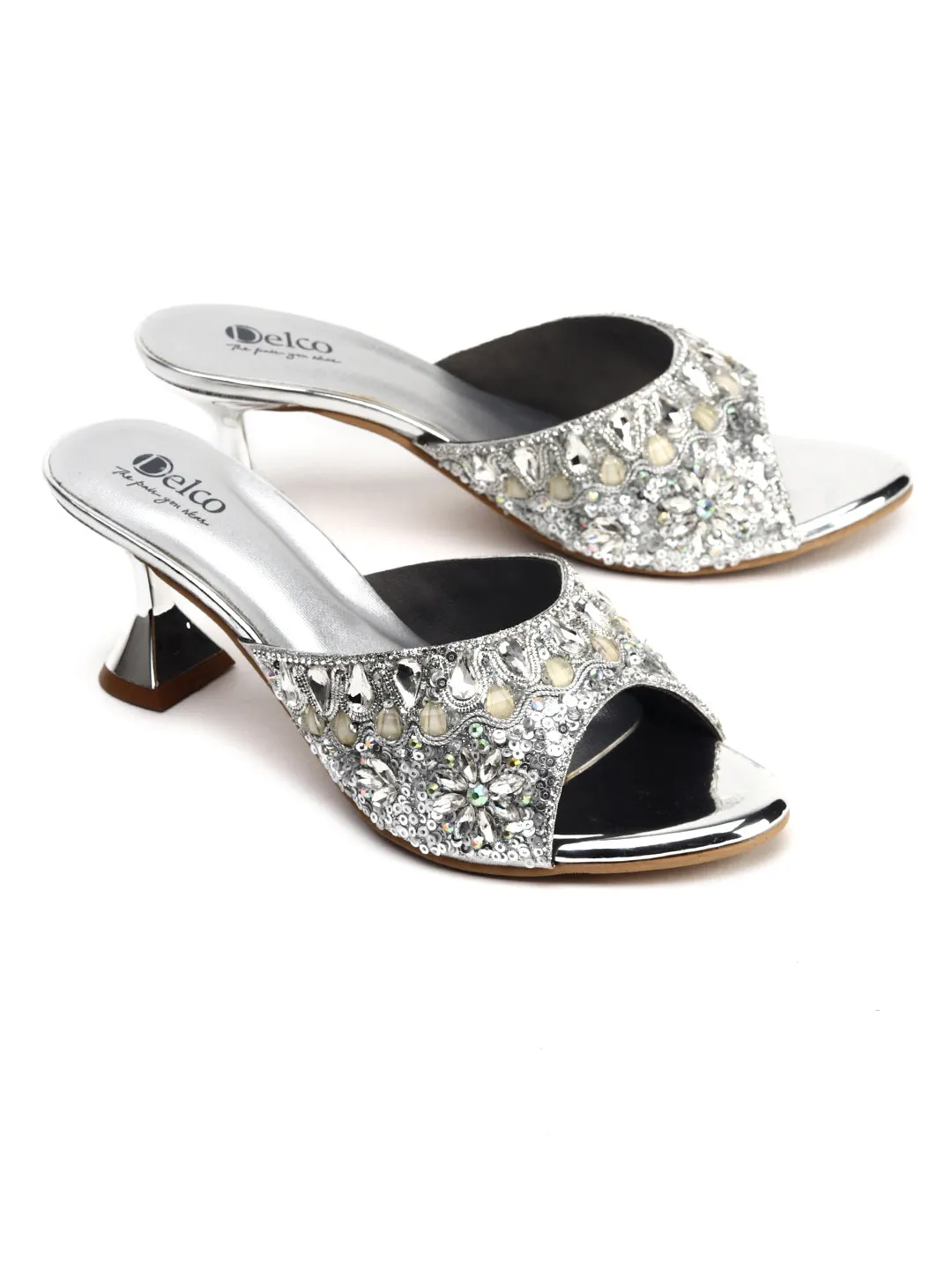 Muse Block Heel Slip-Ons with Fancy Stones