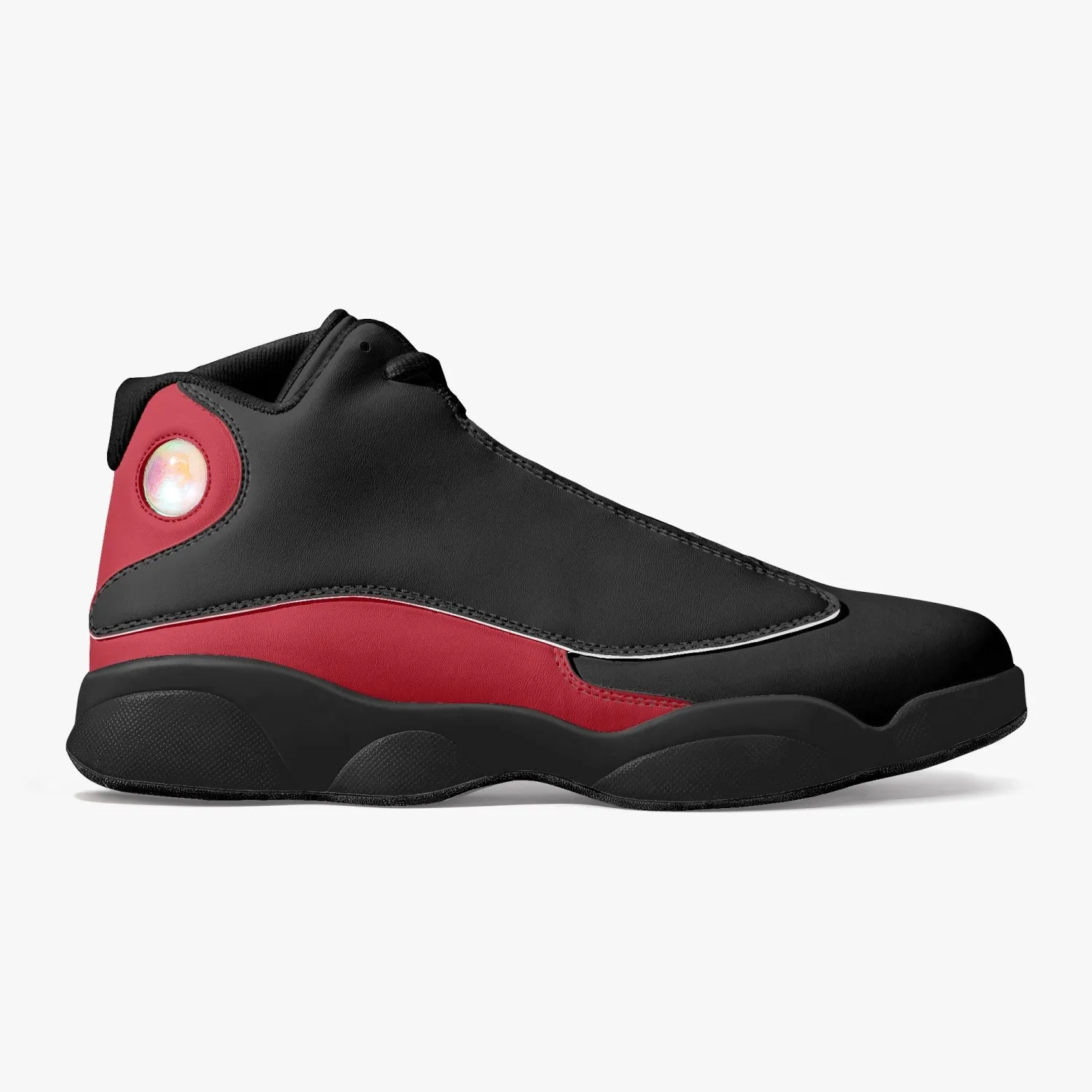 Thin Red Line Black Sole High-Top Leather Basketball Sneakers