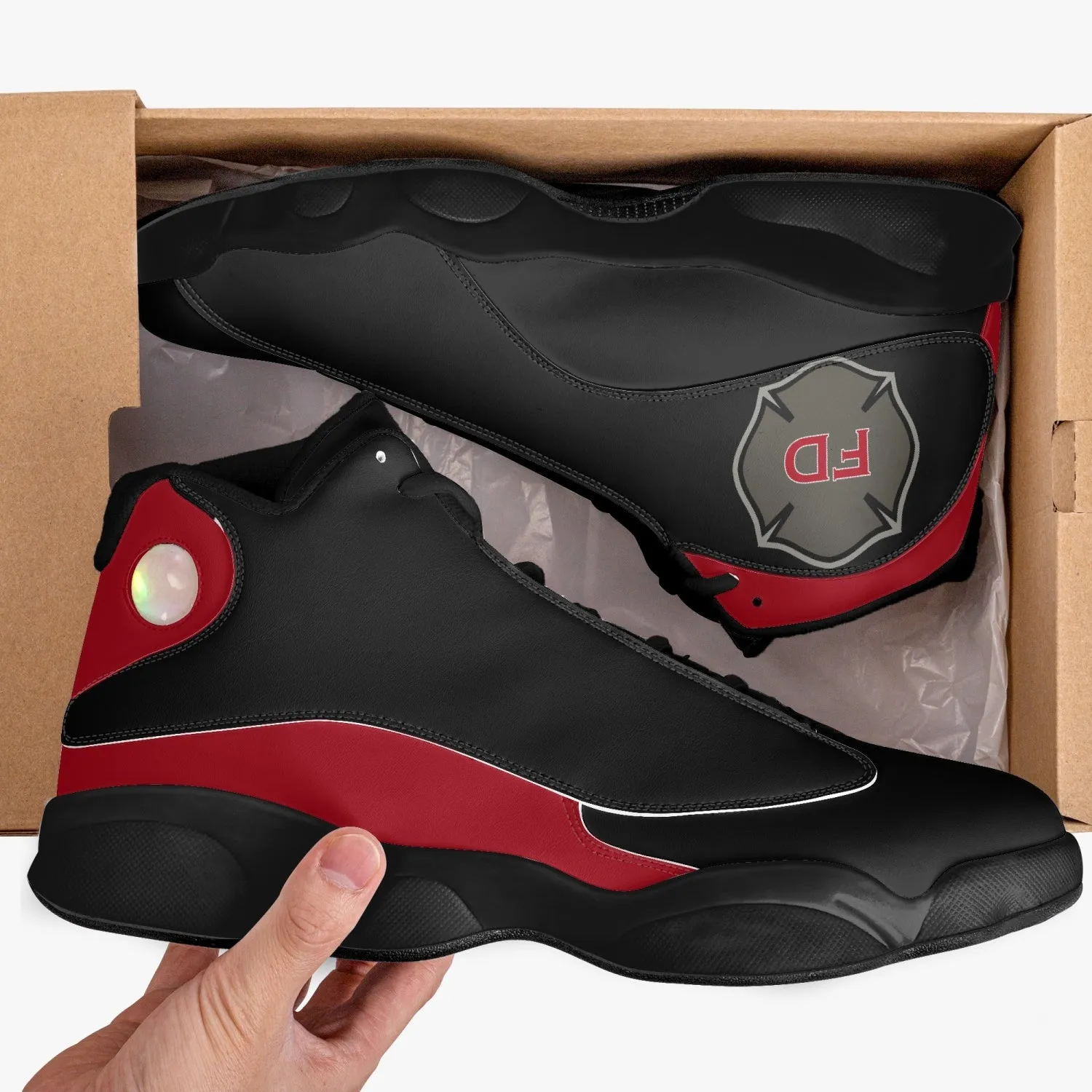 Thin Red Line Black Sole High-Top Leather Basketball Sneakers