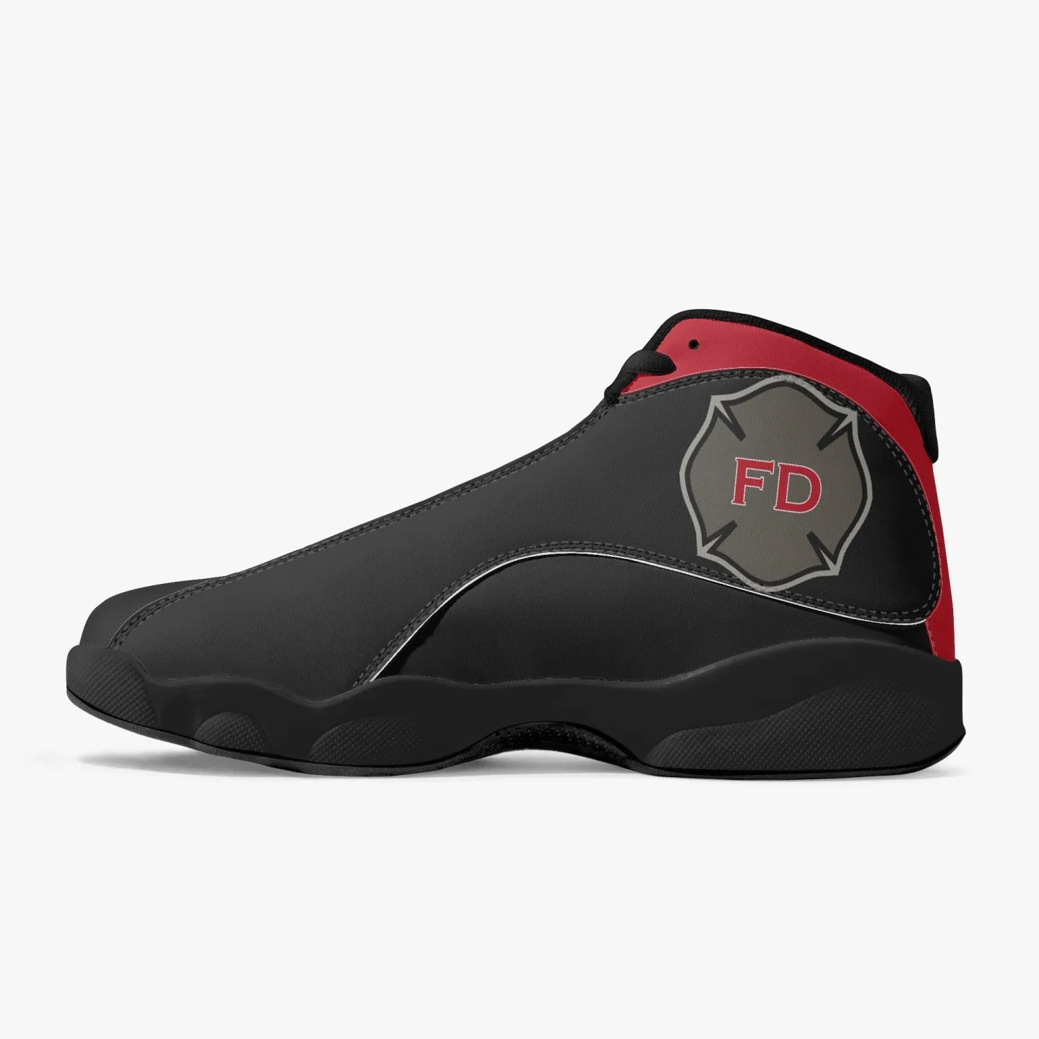 Thin Red Line Black Sole High-Top Leather Basketball Sneakers