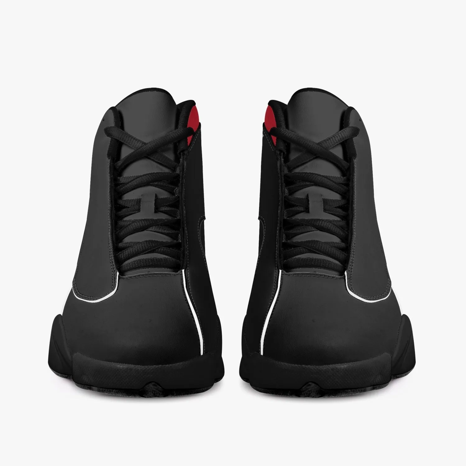 Thin Red Line Black Sole High-Top Leather Basketball Sneakers
