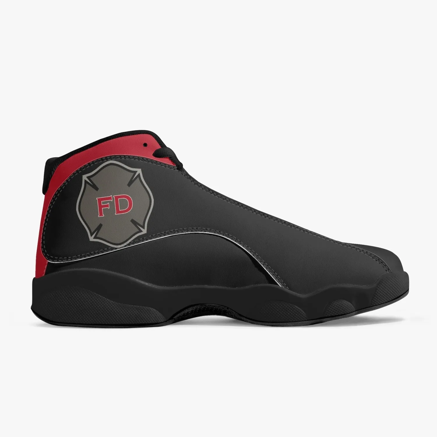 Thin Red Line Black Sole High-Top Leather Basketball Sneakers