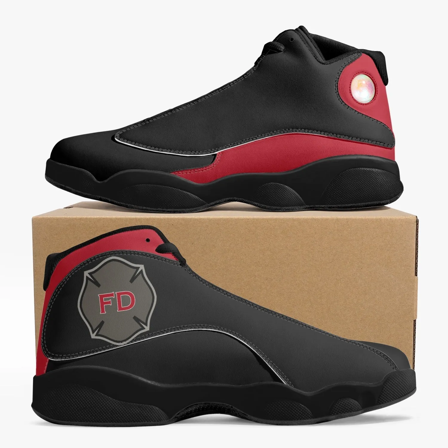 Thin Red Line Black Sole High-Top Leather Basketball Sneakers
