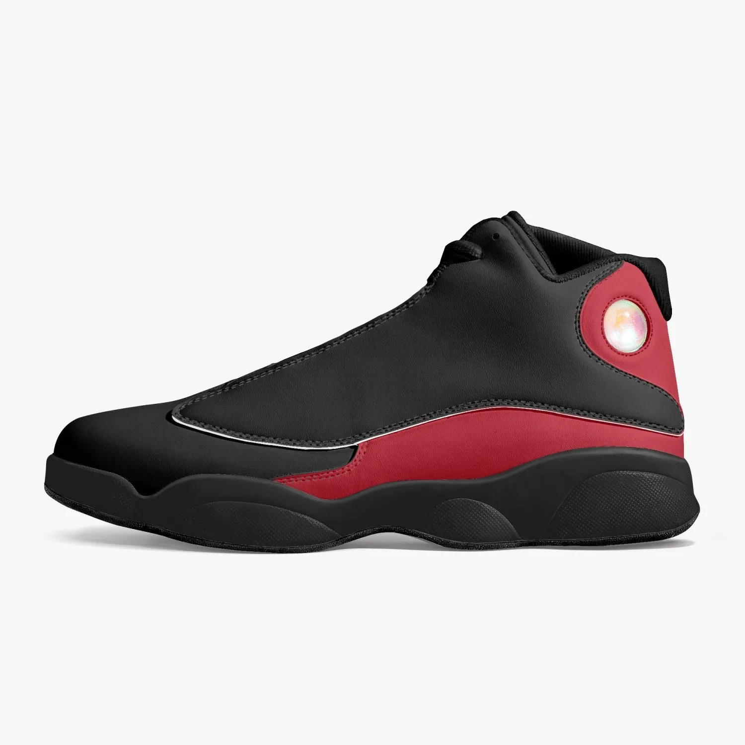 Thin Red Line Black Sole High-Top Leather Basketball Sneakers